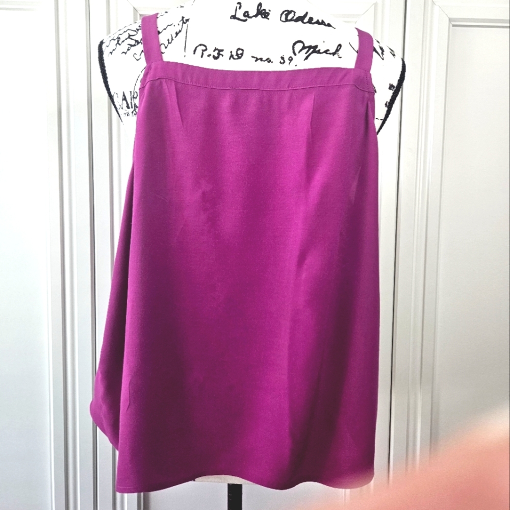 LOFT Top Womens Large Purple Tank Pleated Applique Lace Rayon - Picture 4 of 8